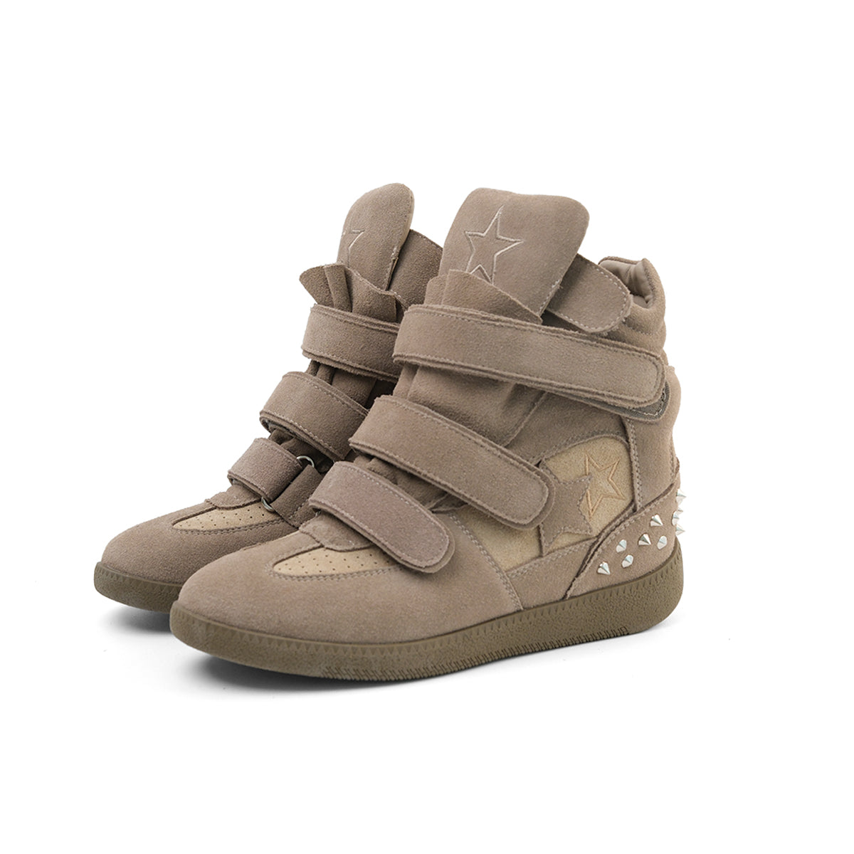MOOREYU ATELIER | Star Rivet Suede High-Top Sneakers — Hidden Wedge Platform