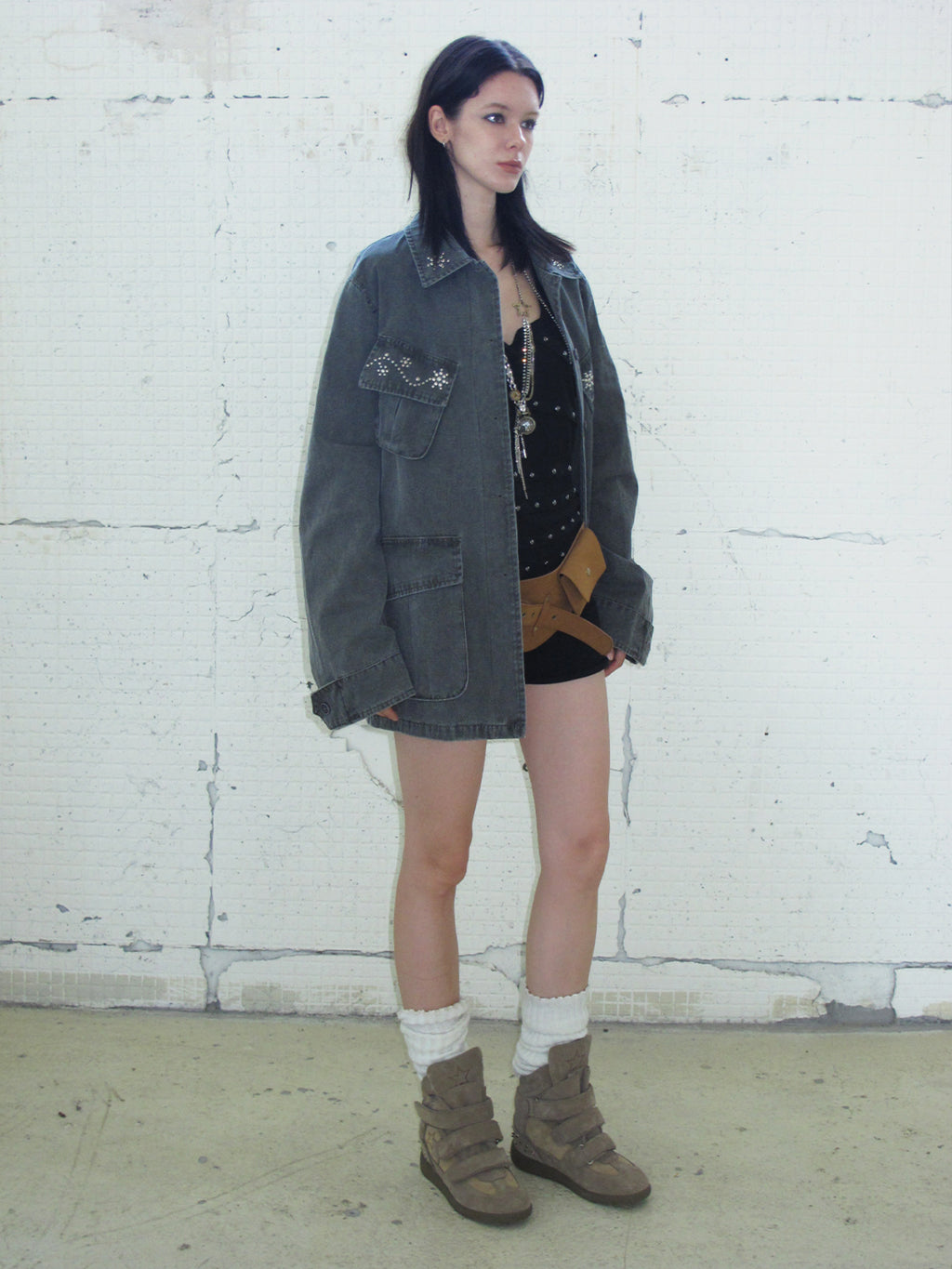MOOREYU ATELIER | Star Rivet Suede High-Top Sneakers — Hidden Wedge Platform