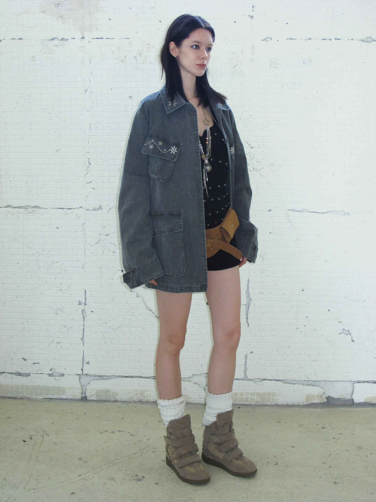 MOOREYU ATELIER | Star Rivet Suede High-Top Sneakers — Hidden Wedge Platform