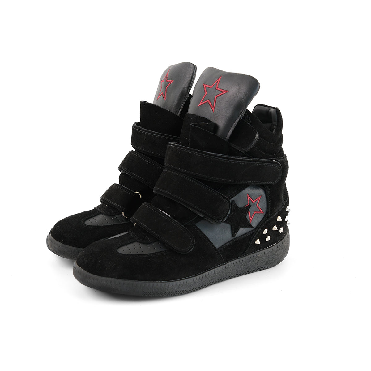 MOOREYU ATELIER | Star Rivet Suede High-Top Sneakers — Hidden Wedge Platform