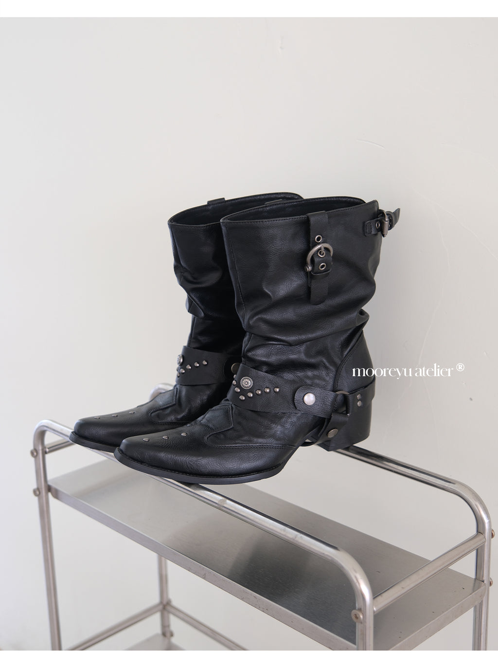 Metal Rivet Wrap-Around Strap Detail - Dark Knight Moto Boots
