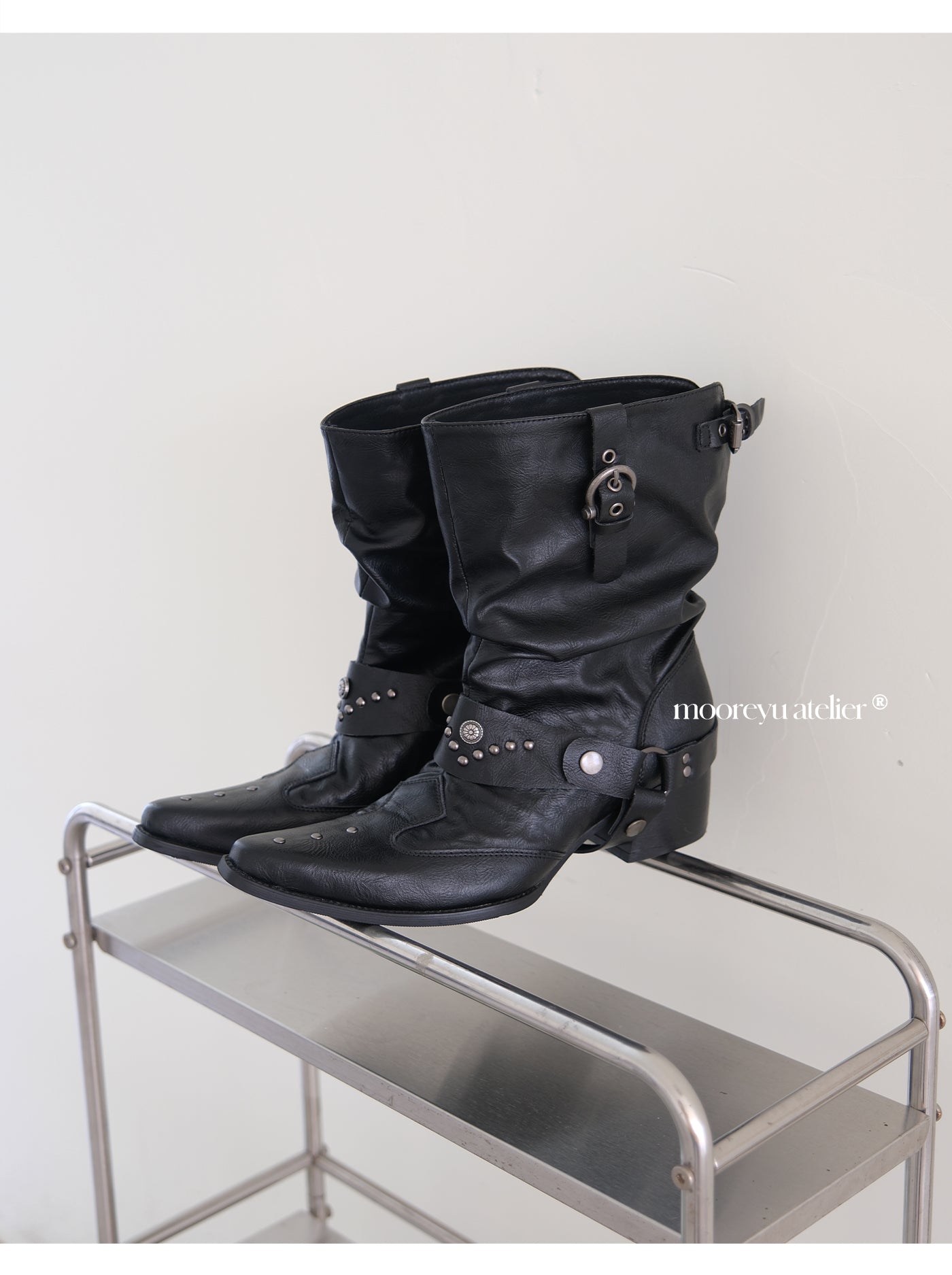 Metal Rivet Wrap-Around Strap Detail - Dark Knight Moto Boots